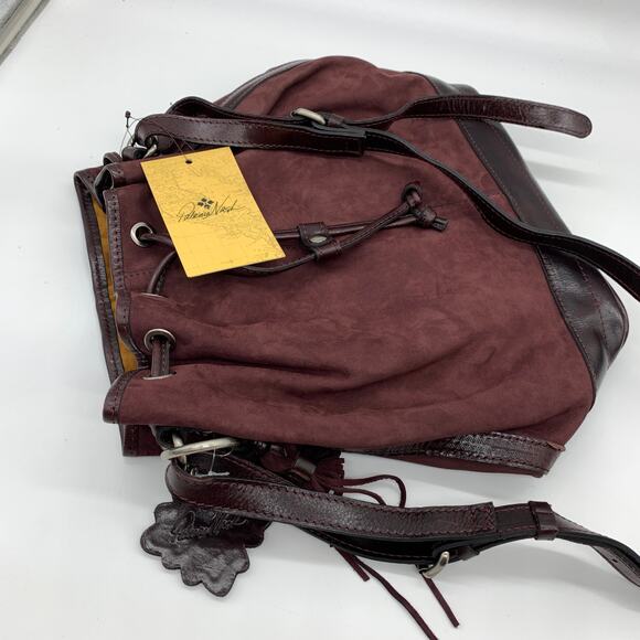 Patricia Nash Leather Crossbody Bags Melrose Drawstring Plum Nubuck Purse